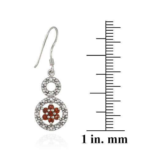 Sterling Silver Garnet Flower & Diamond Accent Double Circle Earrings