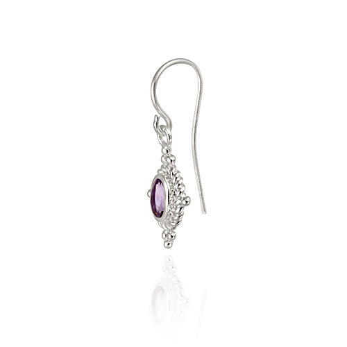 Sterling Silver Amethyst Bali Rope Design Dangle Earrings-2