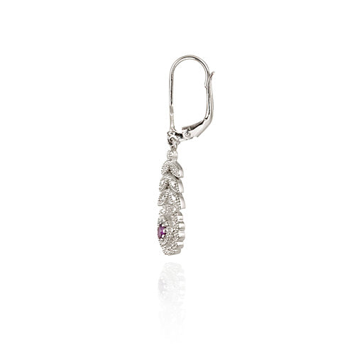 Sterling Silver Amethyst & Diamond Accent Flower DangleEarrings-2
