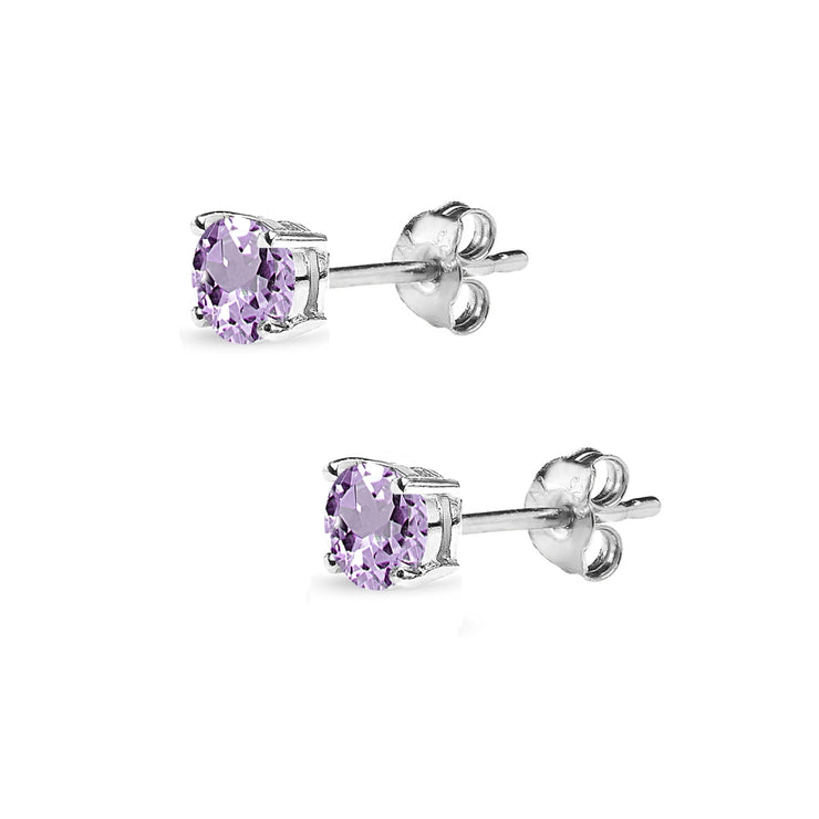 Sterling Silver Amethyst 4mm Round-Cut Solitaire Stud Earrings
