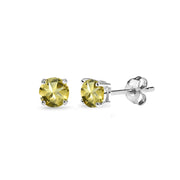Sterling Silver Citrine 4mm Round-Cut Solitaire Stud Earrings