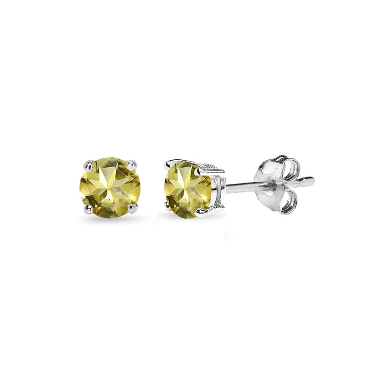 Sterling Silver Citrine 4mm Round-Cut Solitaire Stud Earrings