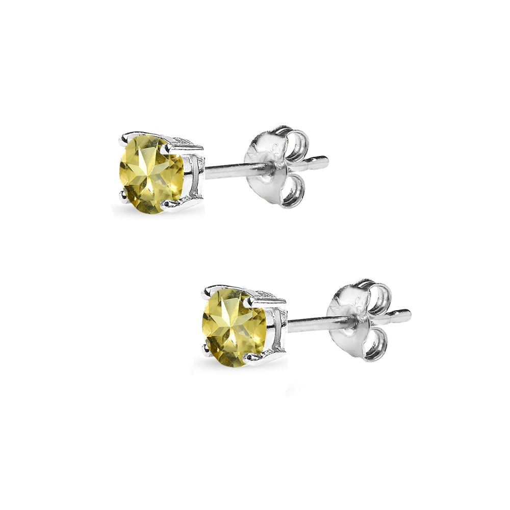Sterling Silver Citrine 4mm Round-Cut Solitaire Stud Earrings-2