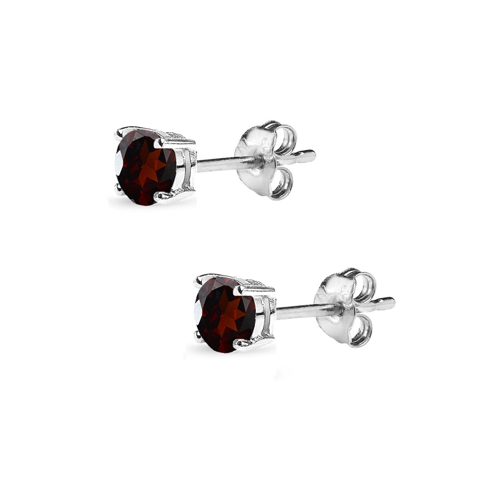 Sterling Silver Garnet 4mm Round-Cut Solitaire Stud Earrings-2