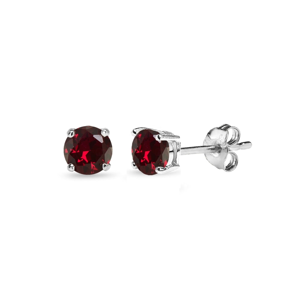 Sterling Silver Created Ruby 4mm Round-Cut Solitaire Stud Earrings