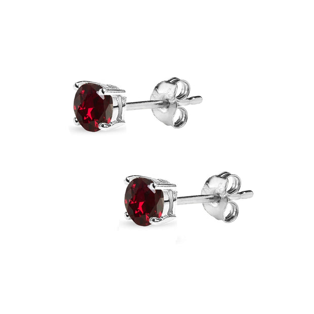Sterling Silver Created Ruby 4mm Round-Cut Solitaire Stud Earrings