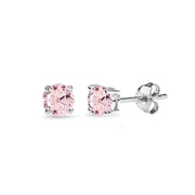 Sterling Silver Created Morganite 4mm Round Solitaire Dainty Stud Earrings