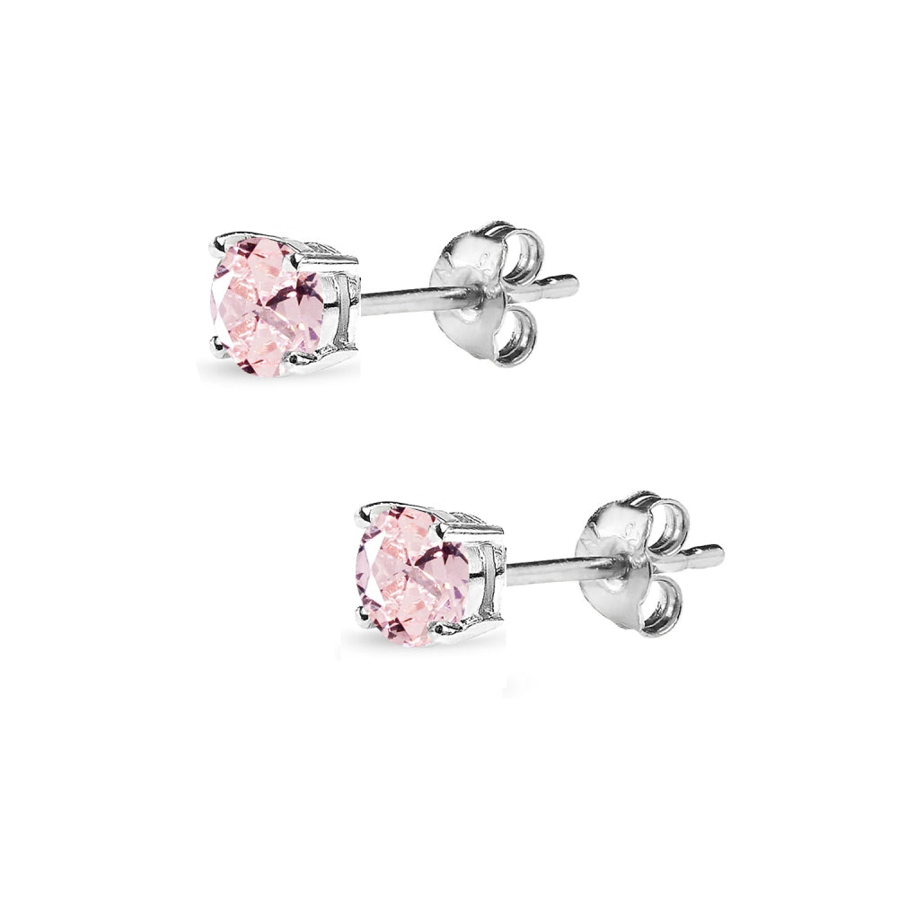 Sterling Silver Created Morganite 4mm Round Solitaire Dainty Stud Earrings-2