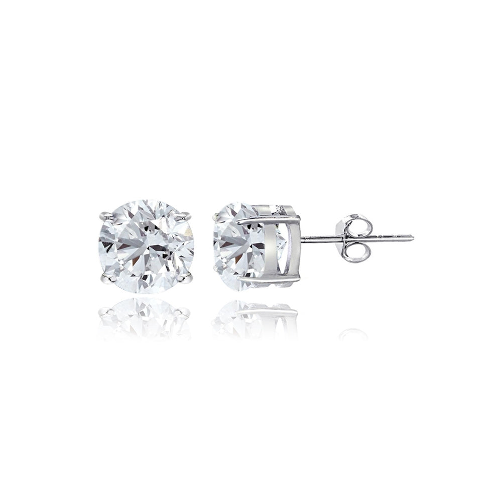Sterling Silver White Sapphire 4mm Round Stud Earrings