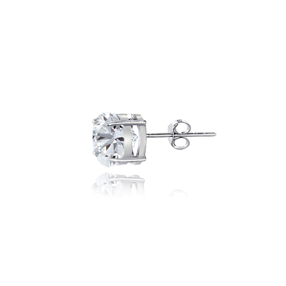 Sterling Silver White Sapphire 4mm Round Stud Earrings-2
