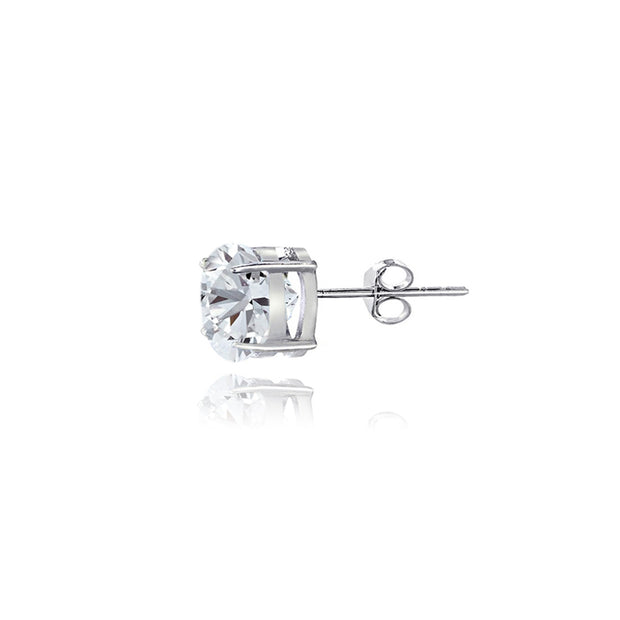 Sterling Silver White Sapphire 4mm Round Stud Earrings