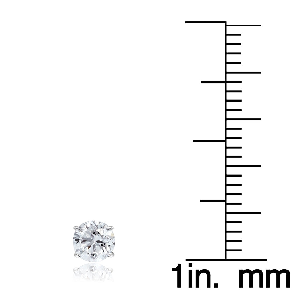 Sterling Silver White Sapphire 4mm Round Stud Earrings-4