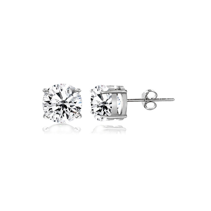 Sterling Silver White Topaz 4mm Round-Cut Solitaire Stud Earrings