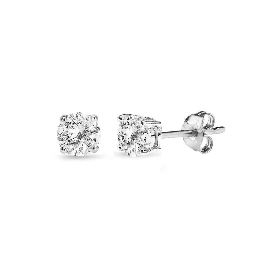 Sterling Silver White Topaz 4mm Round-Cut Solitaire Stud Earrings-2