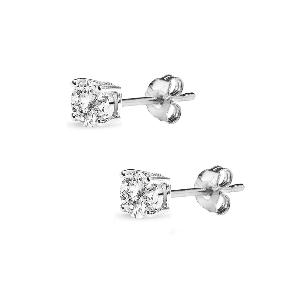 Sterling Silver White Topaz 4mm Round-Cut Solitaire Stud Earrings-3