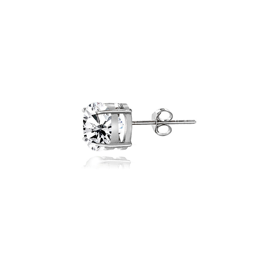 Sterling Silver White Topaz 4mm Round-Cut Solitaire Stud Earrings-4