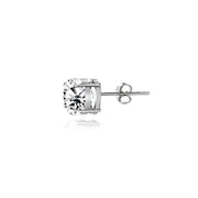 Sterling Silver White Topaz 4mm Round-Cut Solitaire Stud Earrings