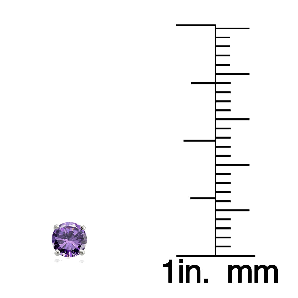 Sterling Silver Amethyst 6mm Round-Cut Solitaire Stud Earrings-5