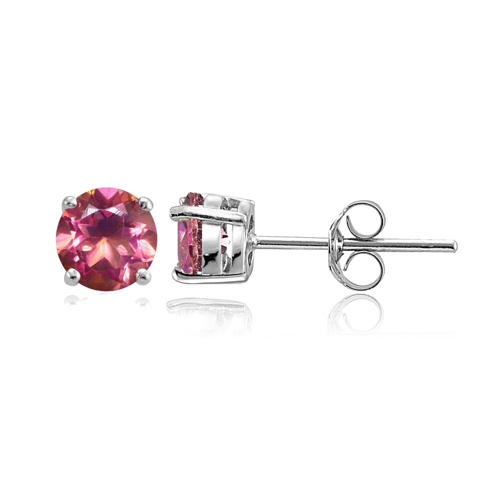 Sterling Silver Pink Topaz Round Stud Earrings, 6mm