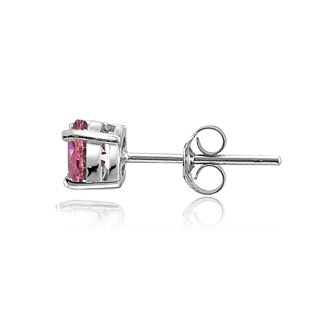 Sterling Silver Pink Topaz Round Stud Earrings, 6mm-2