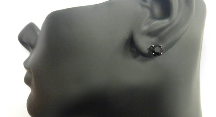 Sterling Silver 2ct Black Spinel Round Stud Earrings, 6mm-2
