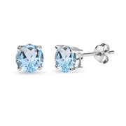 Sterling Silver Blue Topaz 6mm Round-Cut Solitaire Stud Earrings