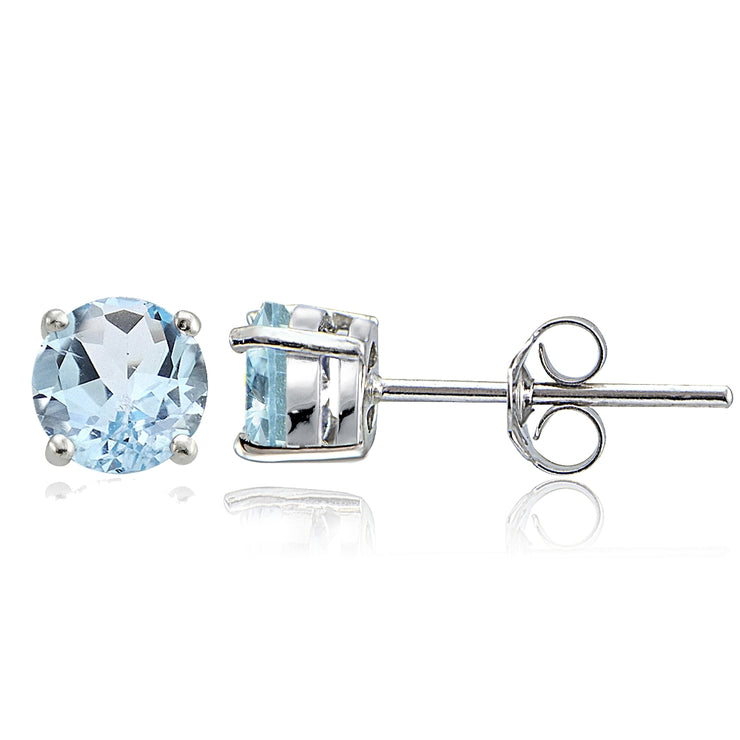 Sterling Silver Blue Topaz 6mm Round-Cut Solitaire Stud Earrings