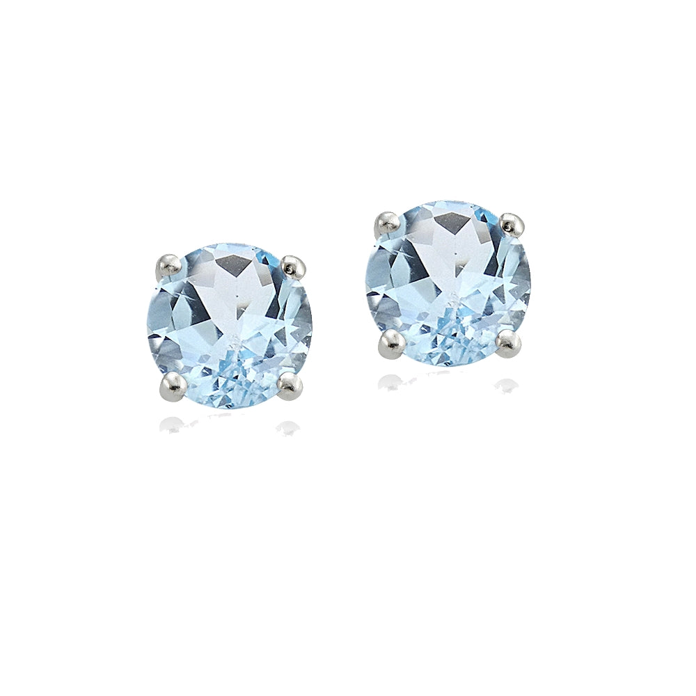 Sterling Silver Blue Topaz 6mm Round-Cut Solitaire Stud Earrings-4