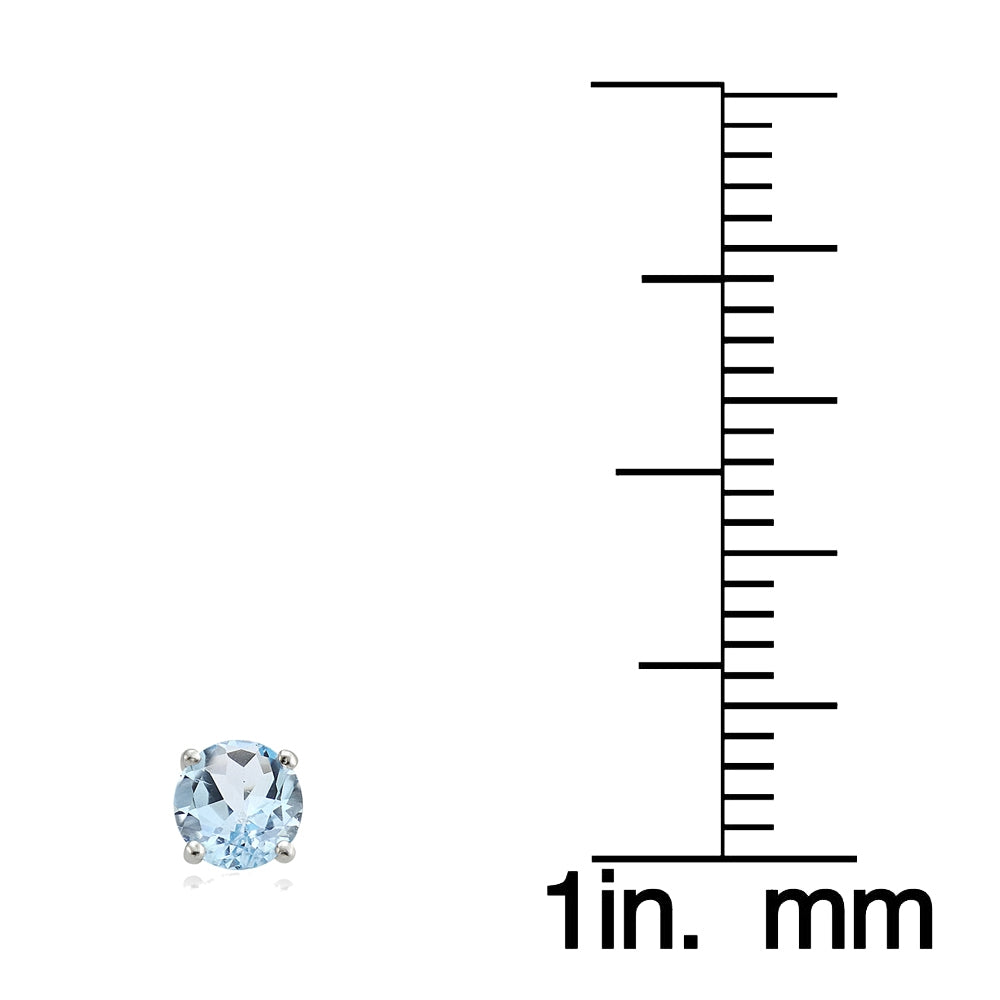Sterling Silver Blue Topaz 6mm Round-Cut Solitaire Stud Earrings-5