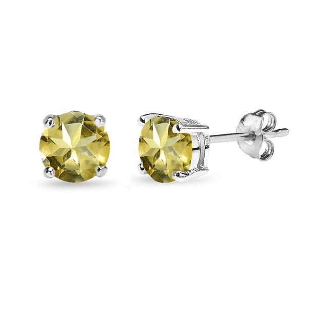 Sterling Silver Citrine 6mm Round-Cut Solitaire Stud Earrings