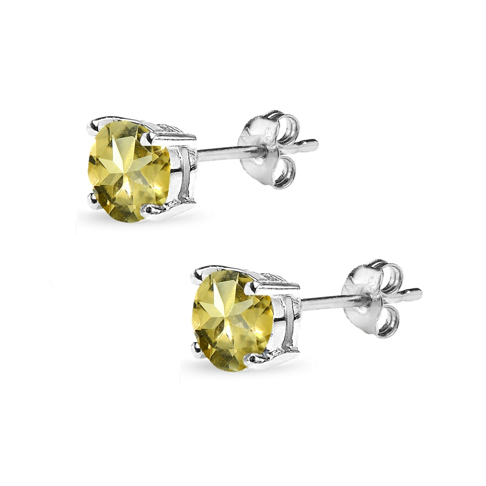 Sterling Silver Citrine 6mm Round-Cut Solitaire Stud Earrings-2