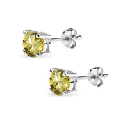 Sterling Silver Citrine 6mm Round-Cut Solitaire Stud Earrings