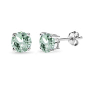 Sterling Silver Green Amethyst 6mm Round-Cut Solitaire Stud Earrings