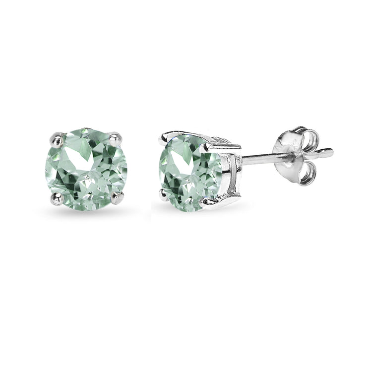 Sterling Silver Green Amethyst 6mm Round-Cut Solitaire Stud Earrings