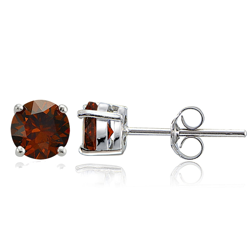 Sterling Silver Garnet 6mm Round-Cut Solitaire Stud Earrings