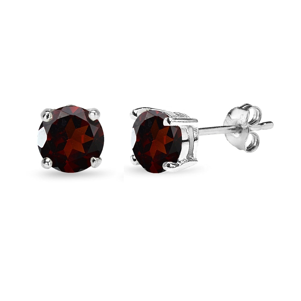 Sterling Silver Garnet 6mm Round-Cut Solitaire Stud Earrings-2