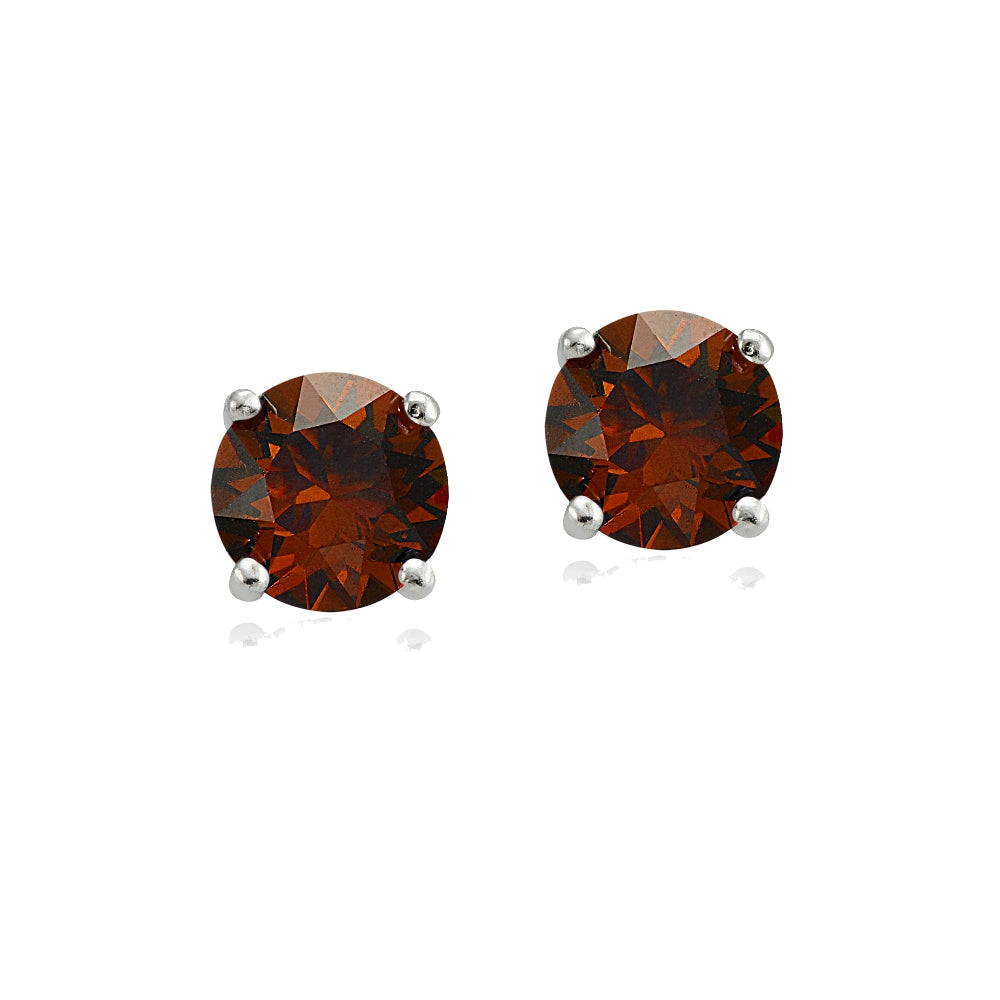 Sterling Silver Garnet 6mm Round-Cut Solitaire Stud Earrings-4