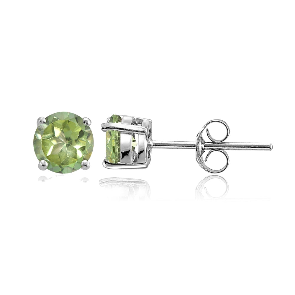 Sterling Silver Kiwi Topaz Round Stud Earrings, 6mm