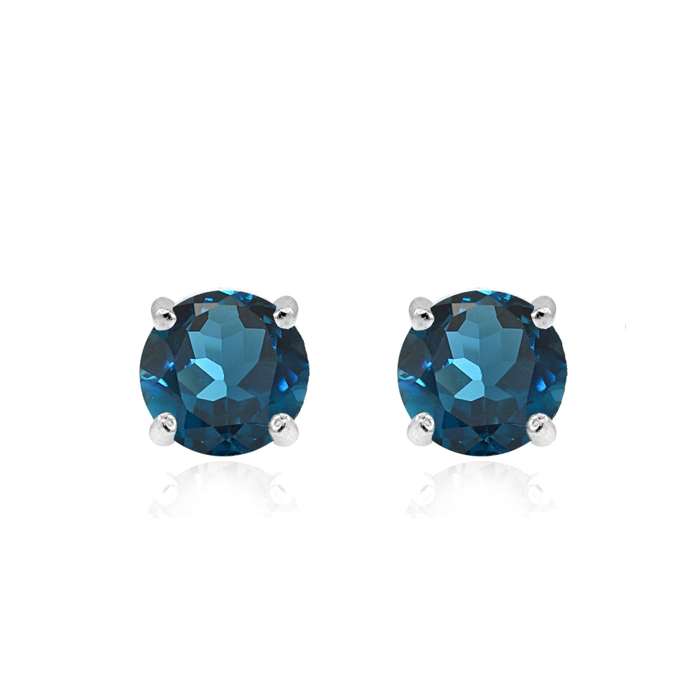 Sterling Silver London Blue Topaz 6mm Round Stud Earrings-2