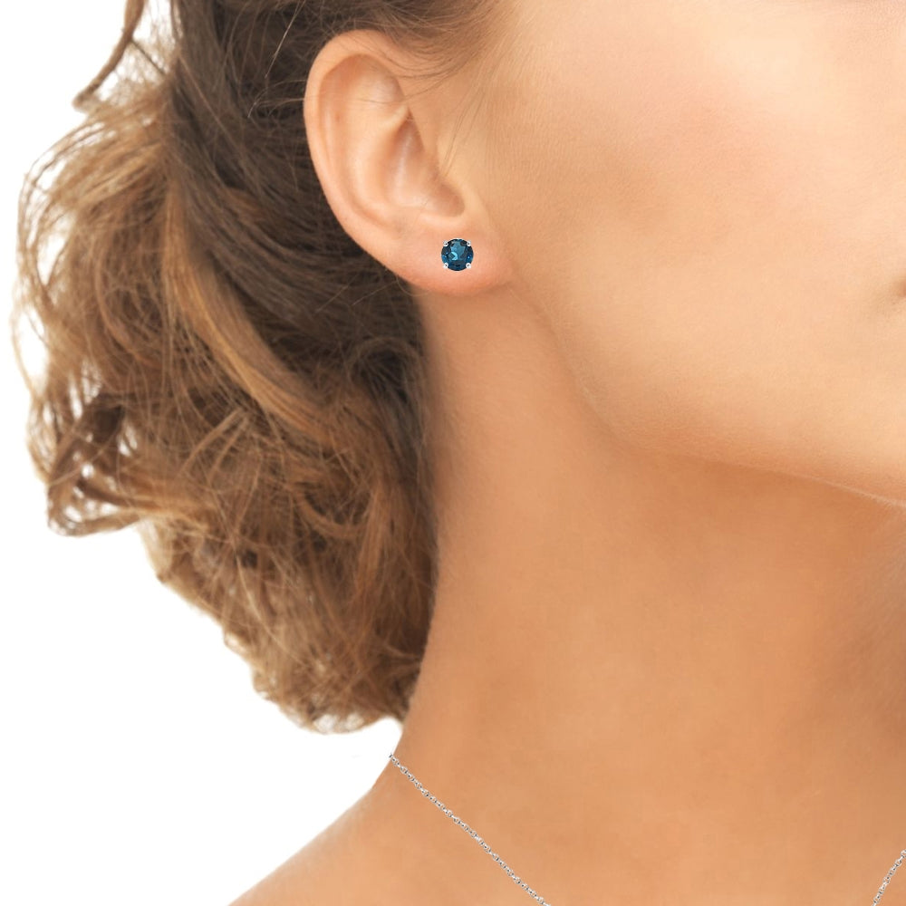 Sterling Silver London Blue Topaz 6mm Round Stud Earrings-3