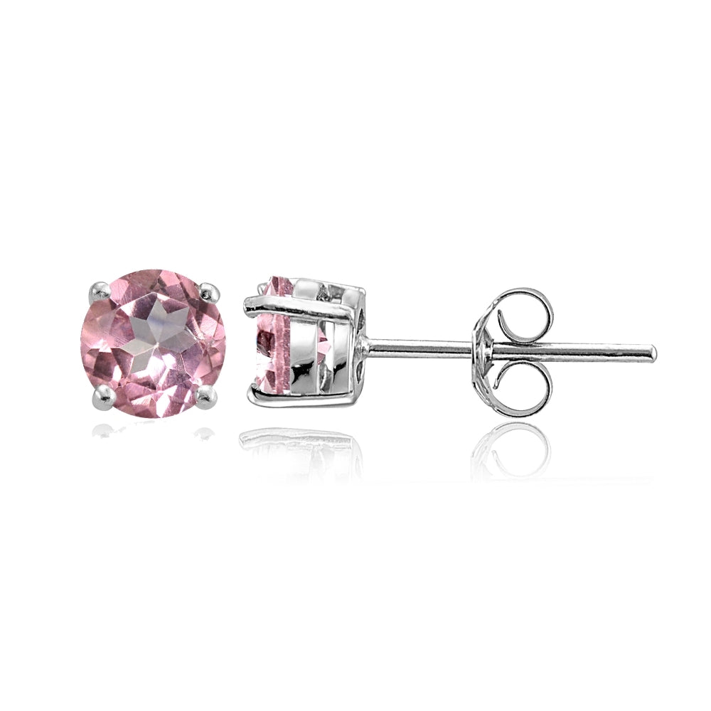 Sterling Silver Light Pink Topaz Round Stud Earrings, 6mm