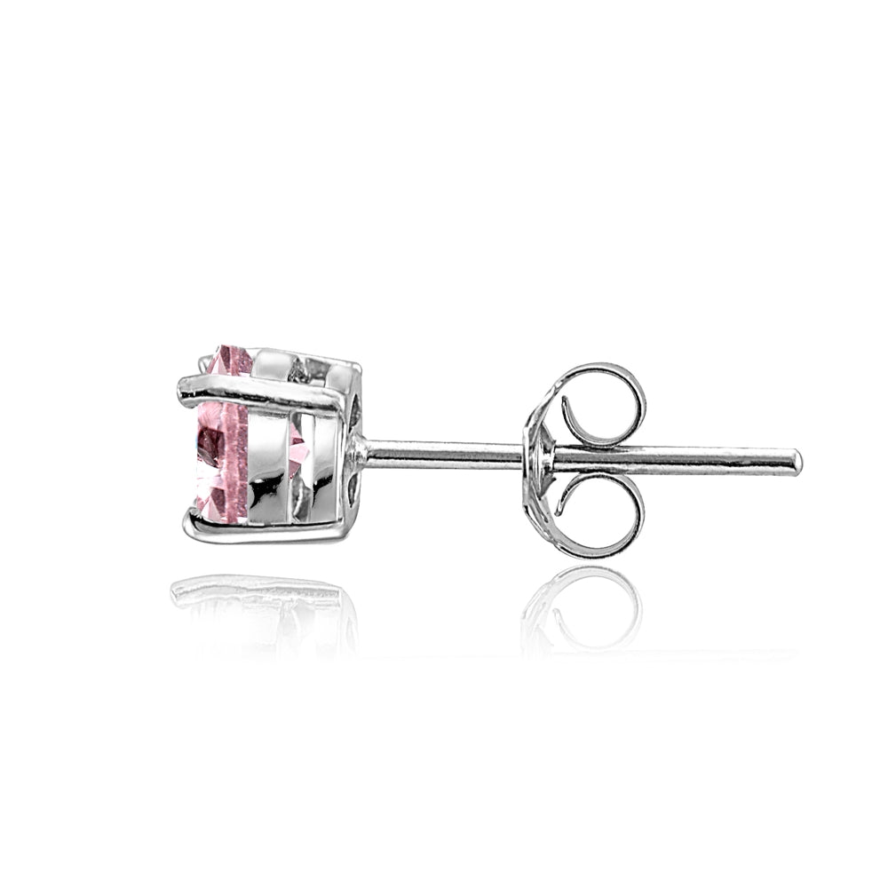 Sterling Silver Light Pink Topaz Round Stud Earrings, 6mm-2