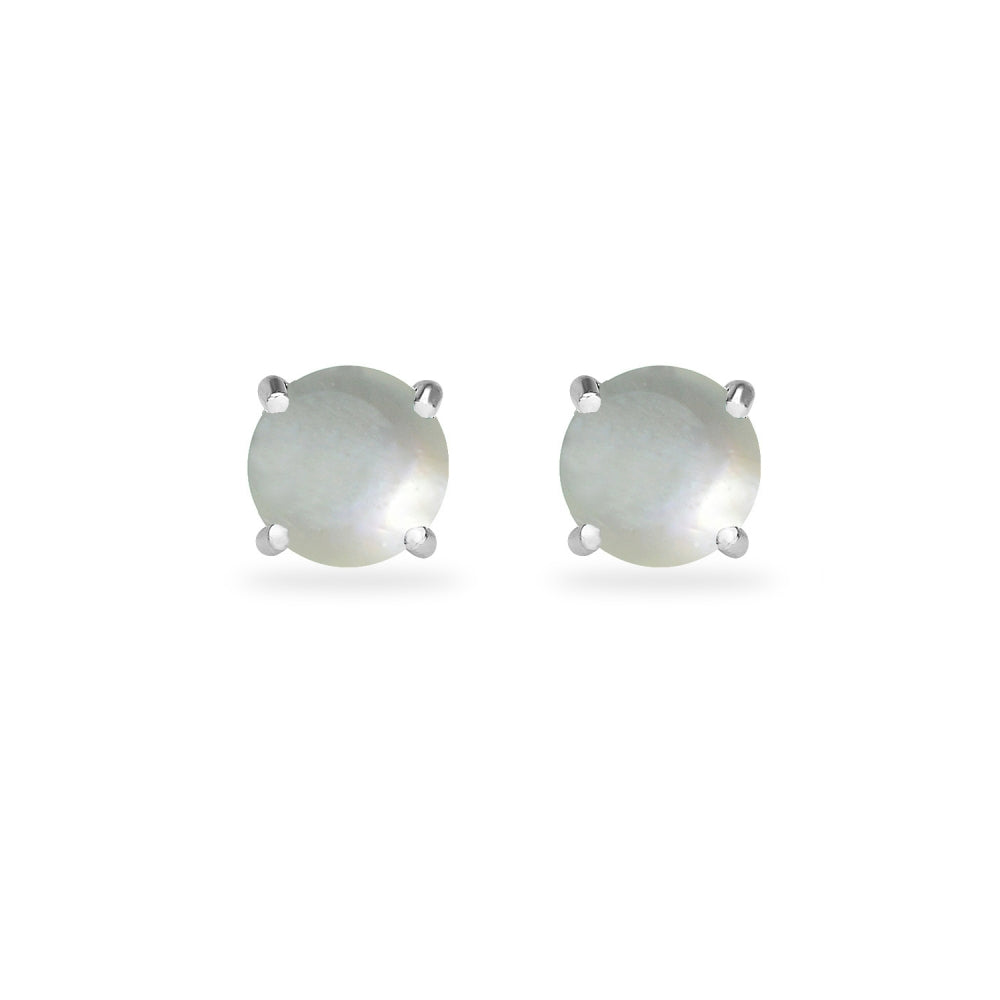 Sterling Silver Created Mother Of Pearl Round 6mm Prong-set Stud Earrings-2