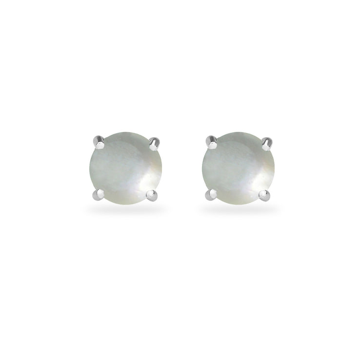 Sterling Silver Created Mother Of Pearl Round 6mm Prong-set Stud Earrings