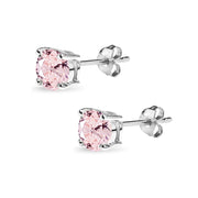 Sterling Silver Created Morganite 6mm Round Solitaire Dainty Stud Earrings