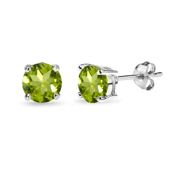 Sterling Silver Peridot 6mm Round-Cut Solitaire Stud Earrings