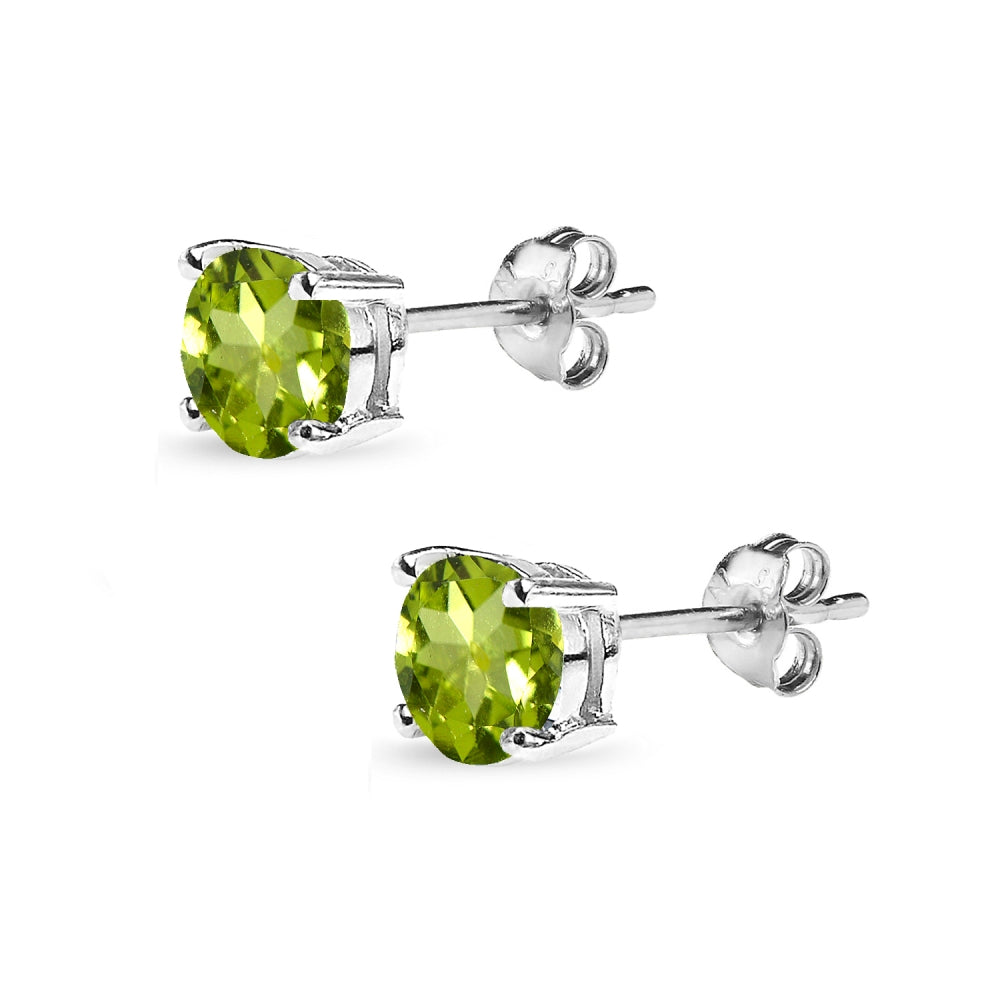 Sterling Silver Peridot 6mm Round-Cut Solitaire Stud Earrings-2