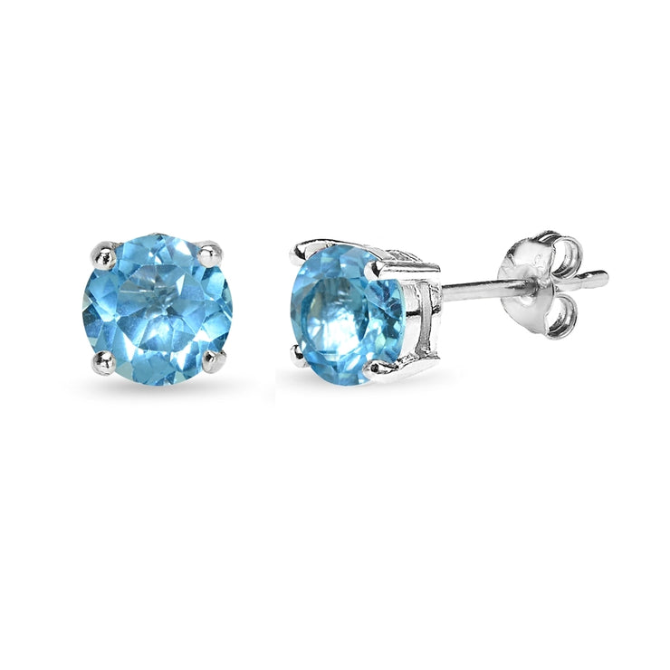 Sterling Silver Swiss Blue Topaz 6mm Round-Cut Solitaire Stud Earrings