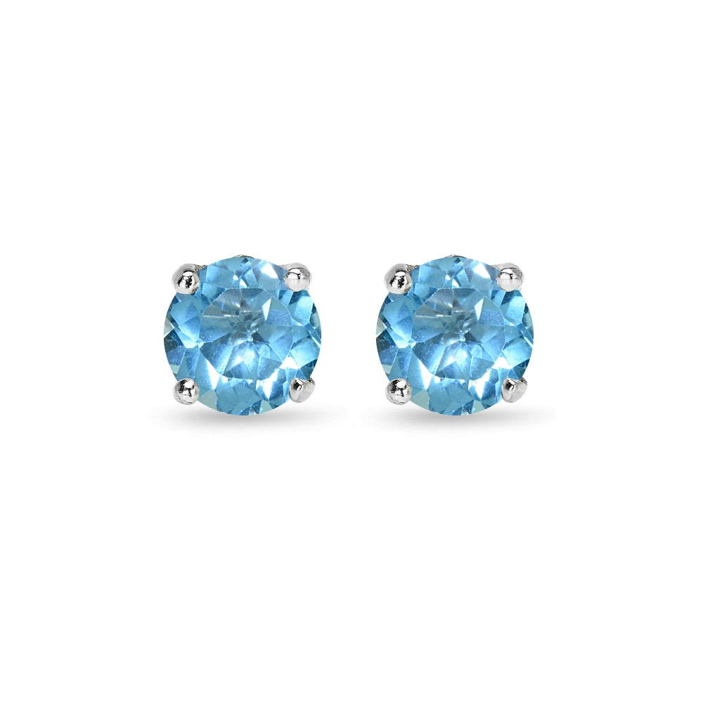 Sterling Silver Swiss Blue Topaz 6mm Round-Cut Solitaire Stud Earrings-2