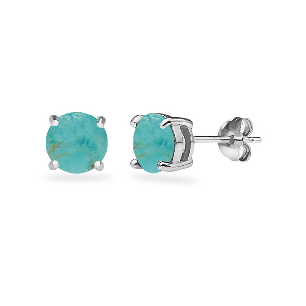 Sterling Silver Created Turquoise Round 6mm Prong-set Stud Earrings